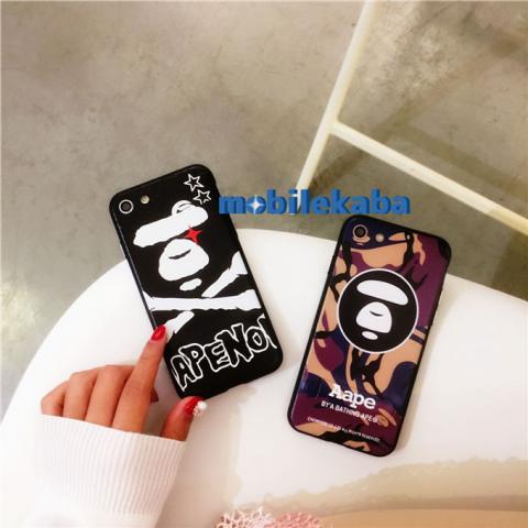 Aape猿エーエイプiPhone8/7ケース 8ファッション迷彩ブラック8plusカッコイイさる模様サルデザイン隠しスタンド機能付き