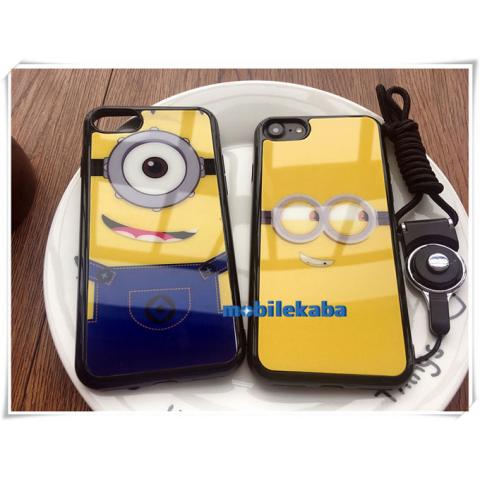 鏡面保護ミニオンiPhone8ケース ストラップ 大ヒットキャラクターminionsグッズ カッコイイ個性大きい目iPhone7 iPhone7sケース
