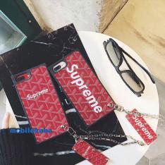 高級感満点 気質アップ レッド 赤 シュプリーム supreme ブランド TPU 保護力抜群 下札 チェーン付き ゴージャス iPhoneX iPhone8 iPhone7 ケース 人気 個性