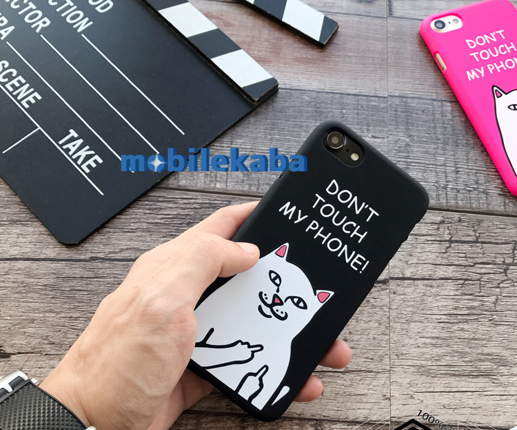 英語中指猫白い猫iphone8ケース個性Don't touch my phone アノイングキャット7plusアイフォン6s携帯カバーRipndipジャケット猫 韓国