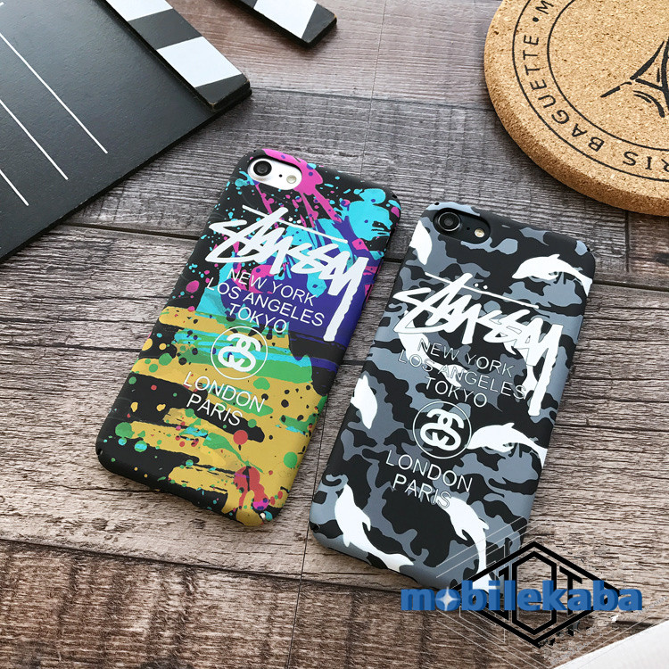 
stussyファッション ストリートiphone7ケース8ブランド個性ステューシー落書きイラスト風アイフォンx 

