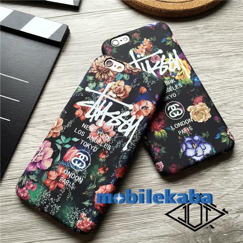 携帯カバーstussy花柄フラワー男性メンズ芸能人ストリートファッションiphone6ケース7アイフォン6sステューシー8plusマット素材ハードケース男女お揃いペアケース個性落書きジャケット