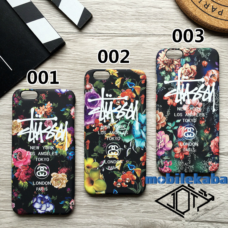
stussy花柄フラワー男性メンズ芸能人ストリートファッションiphone6ケース7アイフォン6sステューシー8plusマット素材ハードケース

