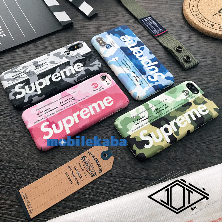 オリジナル定期券sup迷彩柄iphone7ケース6splusシュプリームSupremeアイフォン8マット素材ハードケースパロディiPhoneX/8plus