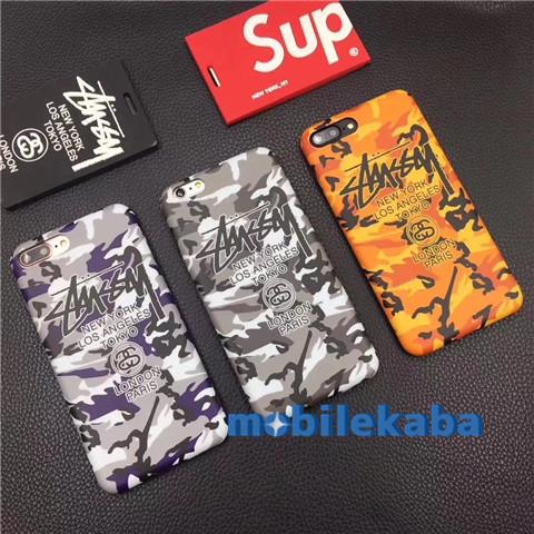 ステューシー STUSSYパープル紫オレンジ灰色グレー iPhone8/8Plus/7ケース ブランド風ストリート アイフォン6s 6splus携帯カバーiphone7/7plus iphonex ソフト携帯ジャケット 男女迷彩柄ファッショ