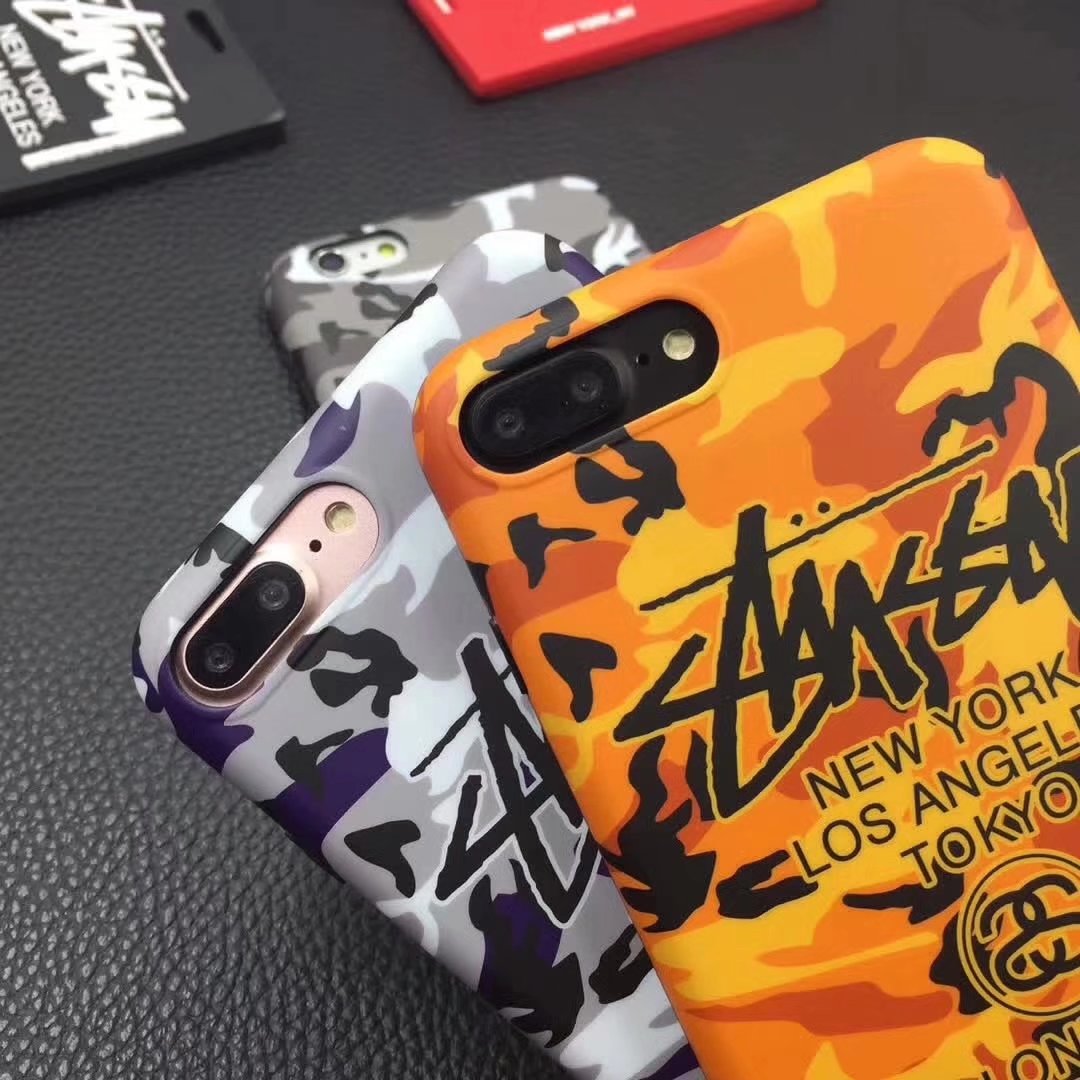 ステューシー STUSSYパープル紫オレンジ iPhone8/8Plus/7ケース ブランド風ストリート アイフォン6s 6splus携帯カバー
