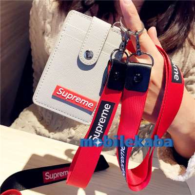 Supreme 電車通勤・通学大活躍 鞄に付けたまま改札タッチ 首掛け 鞄付けストラップ付きPUレザー 社員証おしゃれ ケース ストラップ付き 通勤 
