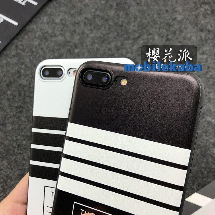
黒白ストライプ柄ブランドTHOM BROWNEアイフォン7/8/Xケースiphone6splus艶消し素材ソフトX/8Plus/7plus携帯カバー大人
