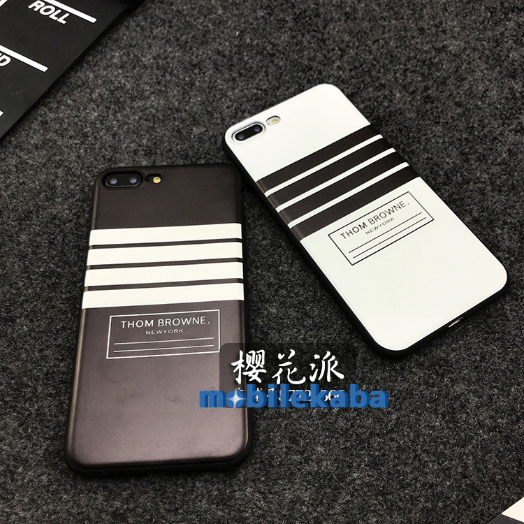 トムブラウン黒白ストライプ柄THOM BROWNEアイフォン7/8/Xケースiphone6splus艶消し素材ソフトX/8Plus/7plus携帯カバー大人
