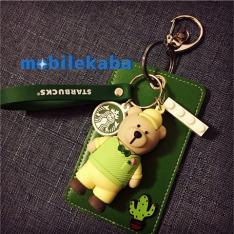 おもしろい個性的革パスケースかわいいスターバックスSTARBUCKSクマsuica/pasmo熊ベア皮ICカード立体フィギュア スイカパスモ対応カードホルダー  定期入れ ストラップ付き人形ペンダント付きパスケース男女ペア レザー機能性 プ