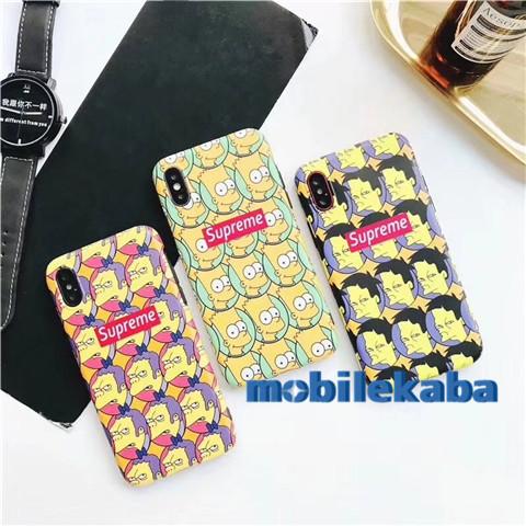 ザ・シンプソンズSupremeコラボ艶消しマット素材アイフォンX/8/7Plus/6sケースThe Simpsonsアニメ人気キャラクターiPhone 7/8/ X携帯カバー ストリート系シュプリーム携帯ジャケット6Splus