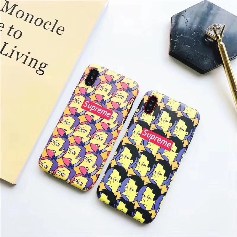 ザ・シンプソンズSupremeコラボ艶消しマット素材アイフォンX/8/7Plus/6sケースThe Simpsonsアニメ人気キャラクターiPhone 7/8/ X携帯カバー