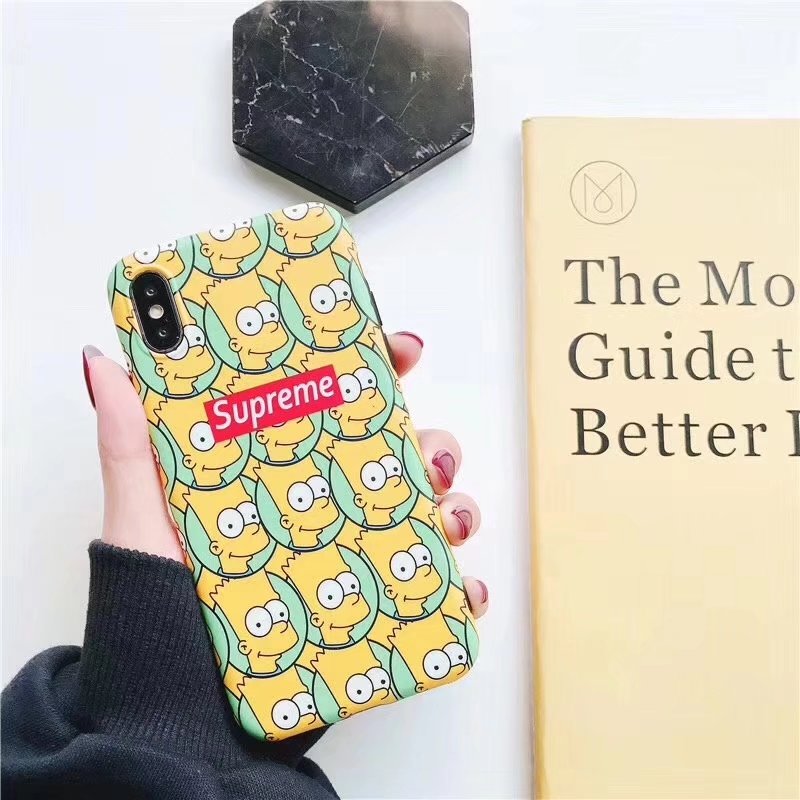 シンプソンズSupremeコラボ艶消しマット素材アイフォンX/8/7Plus/6sケースThe Simpsonsアニメ人気キャラクターiPhone 7/8/ X携帯カバー