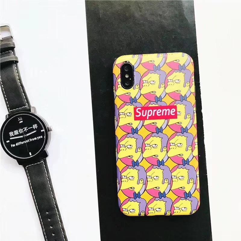 Supremeコラボ艶消しマット素材アイフォンX/8/7Plus/6sケースThe Simpsonsアニメ人気キャラクターiPhone 7/8/ X携帯カバー