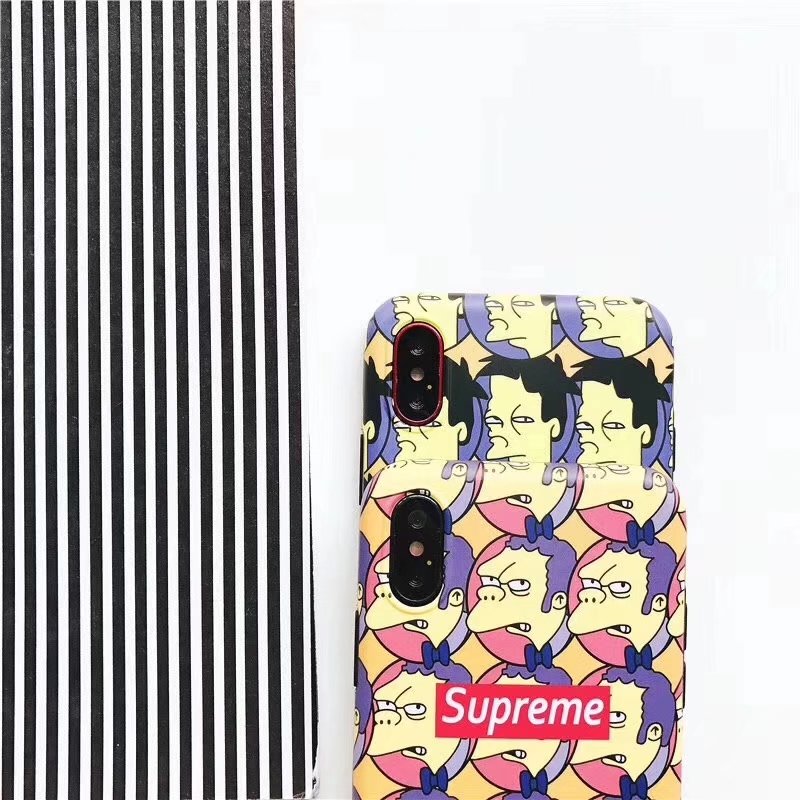 ザ・シンプソンズSupreme艶消しマット素材アイフォンX/8/7Plus/6sケースThe Simpsonsアニメ人気キャラクターiPhone 7/8/ X携帯カバー