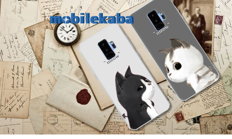 ギャラクシーS9 PLUSケースGALAXY S9Plusシリコンソフトケース個性的イラスト風男女ネコ猫キャット耐衝撃