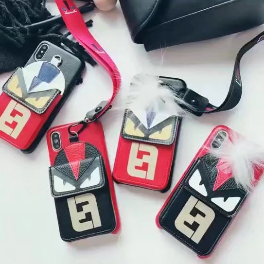 iPhoneXケース人気ネックストラップ付きフェンディFENDIアイフォン8PLUS/8携帯カバー怪獣モンスターiPhone6s/7スマホジャケット
