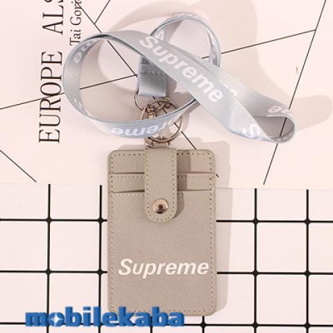 シュプリーム Supremeパスケース ストリートブランド ギフト誕生日 プレゼント IDカード ネックストラップ付き定期入れパロディSUPレディース メンズ パスケース 定期入れ icカード 2枚 かわいい おしゃれ灰色ピンク色黄色青シン