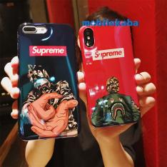 Instagram人気おしゃれファッションiPhoneXケース シュプリームSupremeコラボ個性ストリート系アイフォンx携帯カバーiphone7plus/8plusスマホケースAapeエーエイプ6sツヤありソフトTPU赤い青い