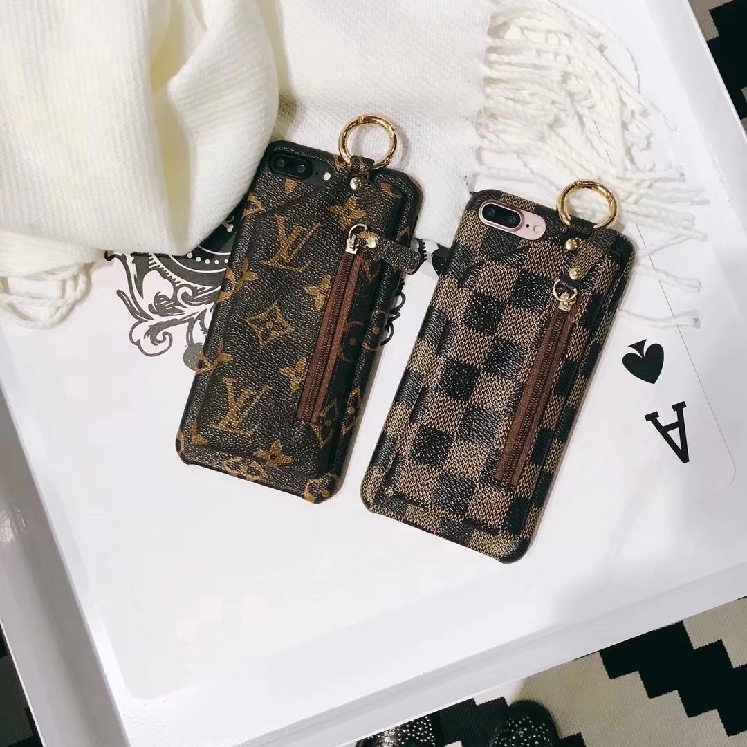 LVモノグラム柄カード入れiPhoneX/iPhone8Plus/7ケース8Plusブラウン色