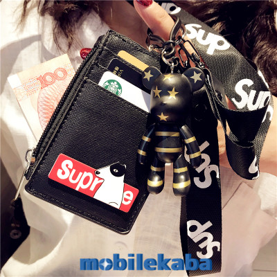 
ストリートファッション ストラップ付きパスケース シュプリームSupremeメンズ紳士レザー人気定期入れカードケースRIPNDIP猫男性
