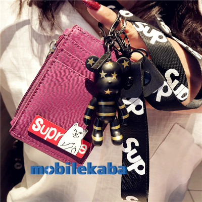 
ストリート ストラップ付きパスケース シュプリームSupremeメンズ紳士レザー人気定期入れカードケースRIPNDIP猫男性
