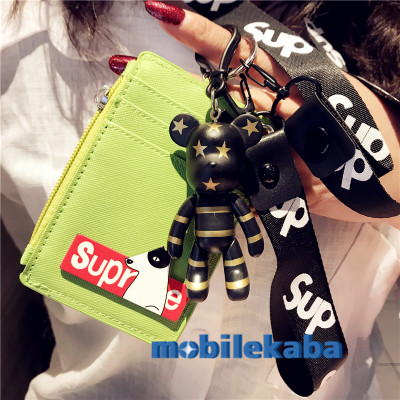 
ストリートファッション ストラップ付きケース シュプリームSupremeメンズ紳士レザー人気定期入れカードケースRIPNDIP猫男性

