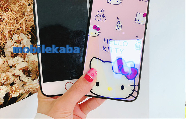 ハローキティかわいいキャラクター7plusメッキ加工硝子アイフォン8ケース女子ピンク色
