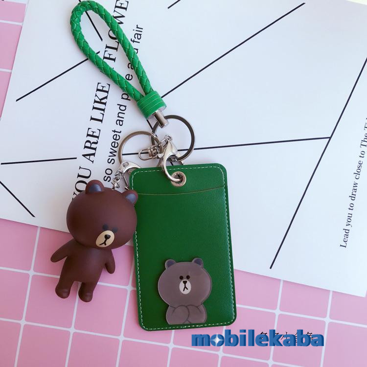 
ライン韓国カワイイ ストラップ付きブラウン コニーLINEラブラブ定期入れレディース　メンズ キャラクター熊クマ合成皮革
