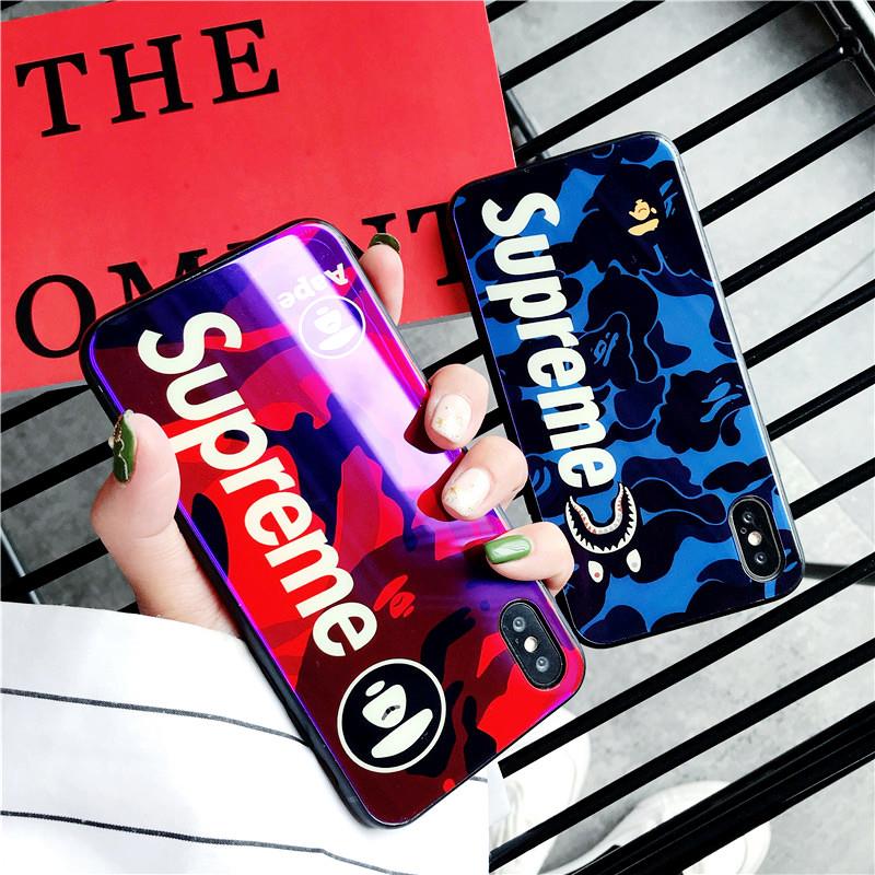 
ガラスSupremeケースiPhoneX/8シュプリーム高級メッキ加工アイフォン8/7Plus/7/6s携帯カバー猿エーエイプ
