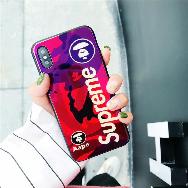
硬化ガラスSupremeケースiPhoneX/8メッキ加工アイフォン8/7Plus/7/6s携帯カバー猿エーエイプ
