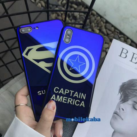 メッキ加工iPhoneX/8/7ケース マーベル人気キャラiPhone8Plus/7Plus携帯カバーMarvelキャプテンアメリカ硝子硬化表面アイフォン7/6sPlusスマホケースかっこいいスーパーマン