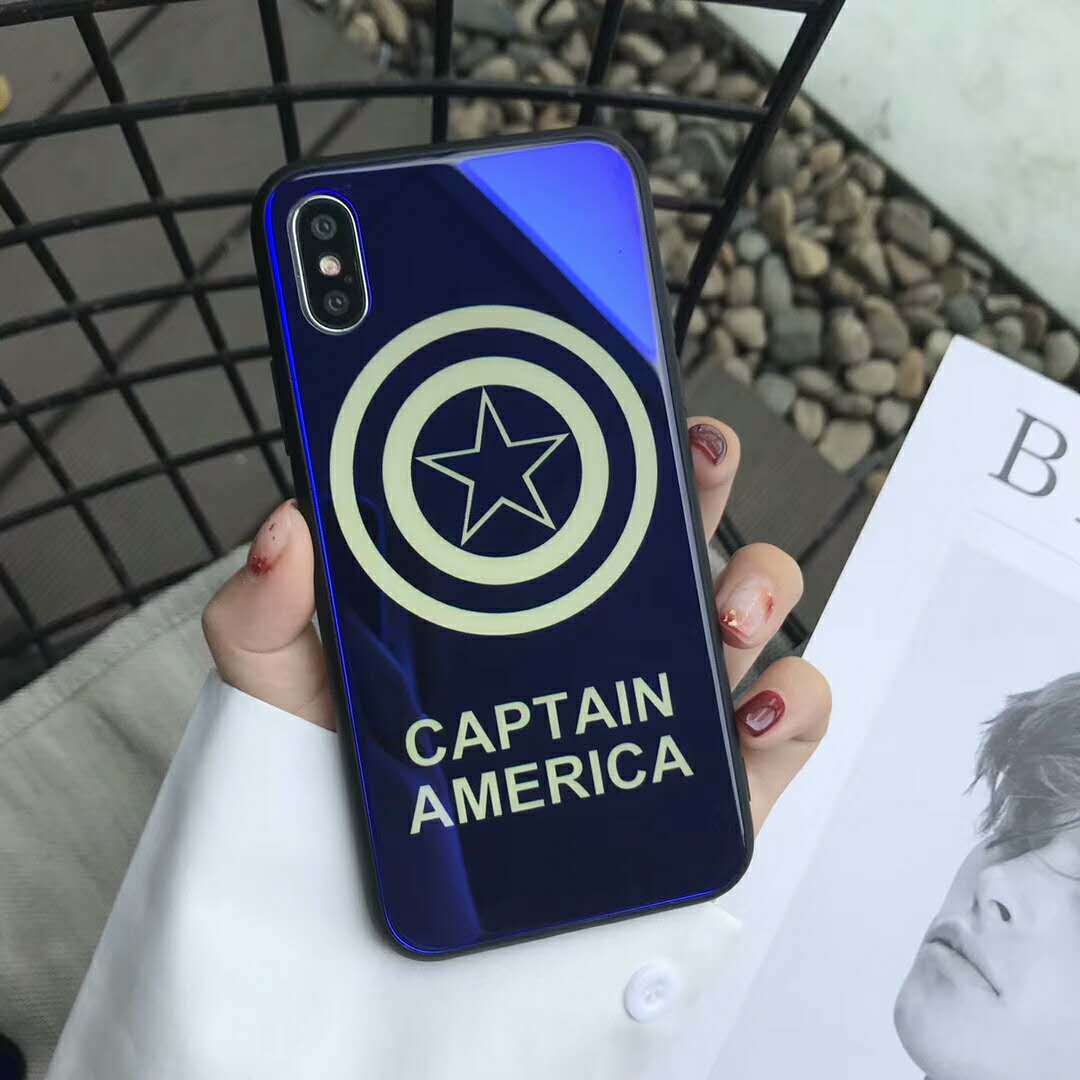
メッキ加工iPhoneX/7ケース マーベル人気キャラiPhone8Plus/7Plus携帯カバーMarvelキャプテンアメリカ硝子硬化表面
