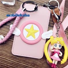 美少女戦士セーラームーン パスケース 定期入れ長期耐久電車通勤 魔法の杖 通学カワイイ高級レザー革 改札タッチ首掛け 鞄付け 2タイプストラップ付きセーラームーン パスケース社員証 ケース月野うさぎ