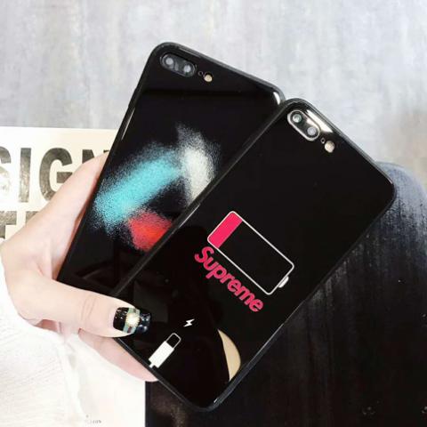 シュプリームSupreme アイフォン iphone6/6s/7/8/X Plus ケース 背面ガラス 鏡面 オシャレ かっこいい 背面カバー