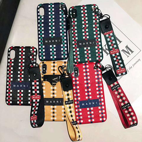 マルニ iPhone XS/Xケース カラーブロック カード収納 iPhone8/8plusケース MARNI iPhone7/7plusケース ストラップ付き 落下防止