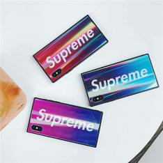 SUPREME iPhoneXS/XS Maxケース 鏡面 ガラス面 シュプリーム iPhoneX/XRケース グラデーションカラー レーザー光線柄 iPhone8/8plus iPhone7/7プラ...