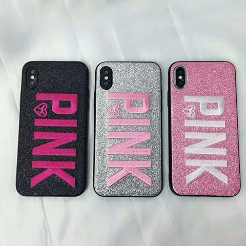ヴィクトリアシークレットPINK iPhoneXR/XS/XS Maxケース キラキラ かわいい 刺繍 レディース iPhoneX/8/8plusカバー Galaxy S9/S9+ケース