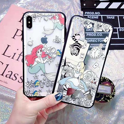ディズニーキャラクター かわいい iPhoneXRケース リトルマーメイド iPhoneXS/XS Maxケース ふしぎの国のアリス iPhoneX/8/8プラスケース 浮き彫り iPhone7plus 透明ケース