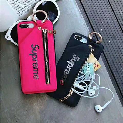シュプリーム iPhoneXR/XS Max/XSケース コインケース付き 小銭入れ カード収納 実用 SUPREME iPhoneX/8/8plusケース リング付き 持ちやすい レザー カップル